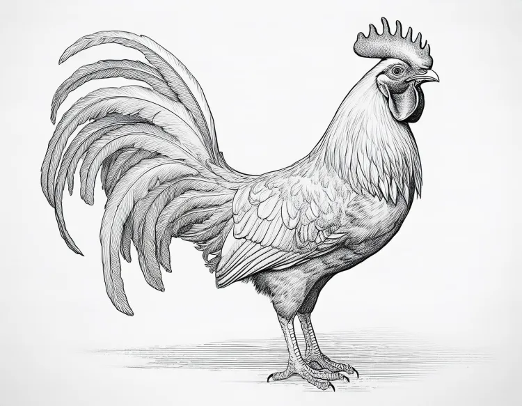 A line art drawing of a rooster